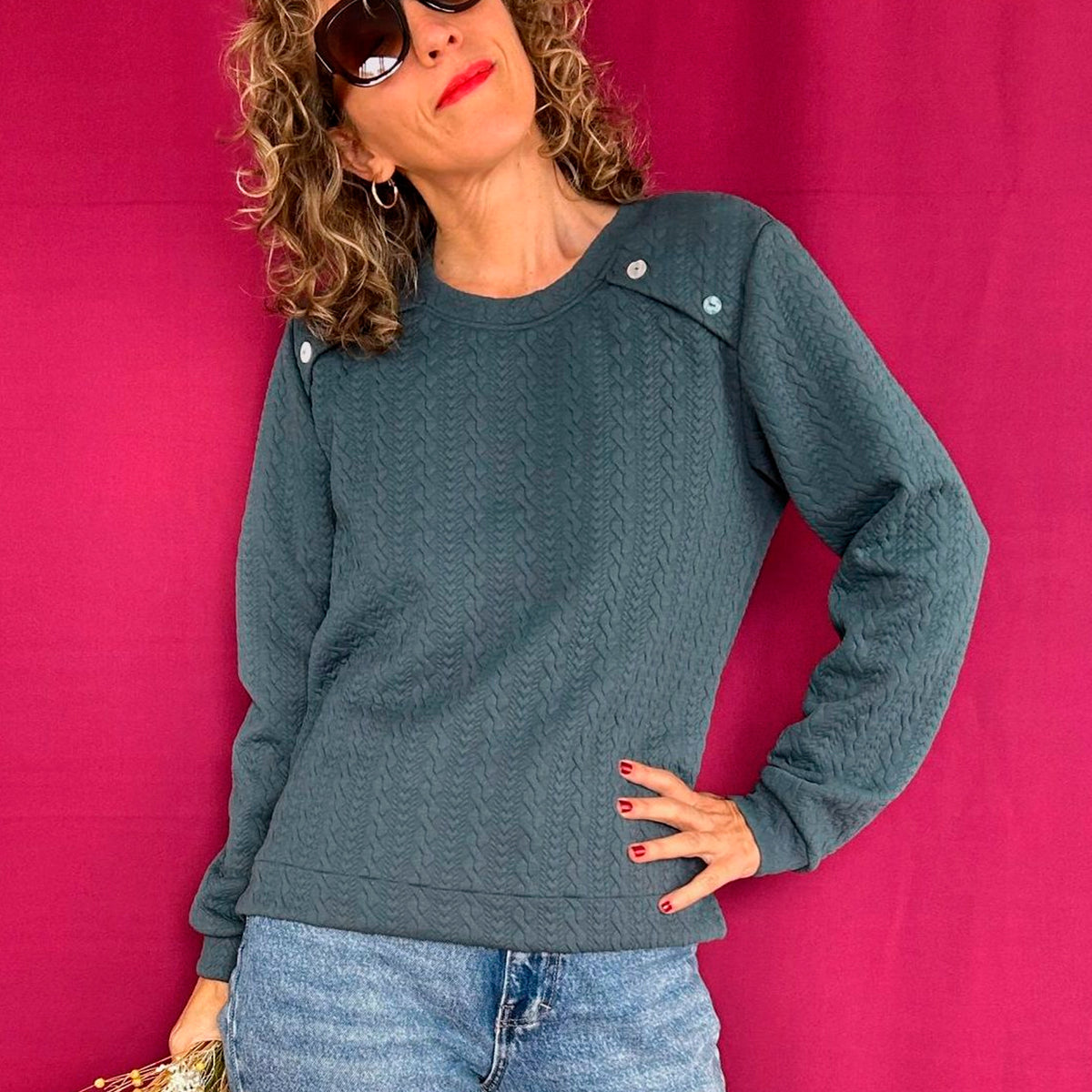 Sudadera La Compiano - Button Petróleo