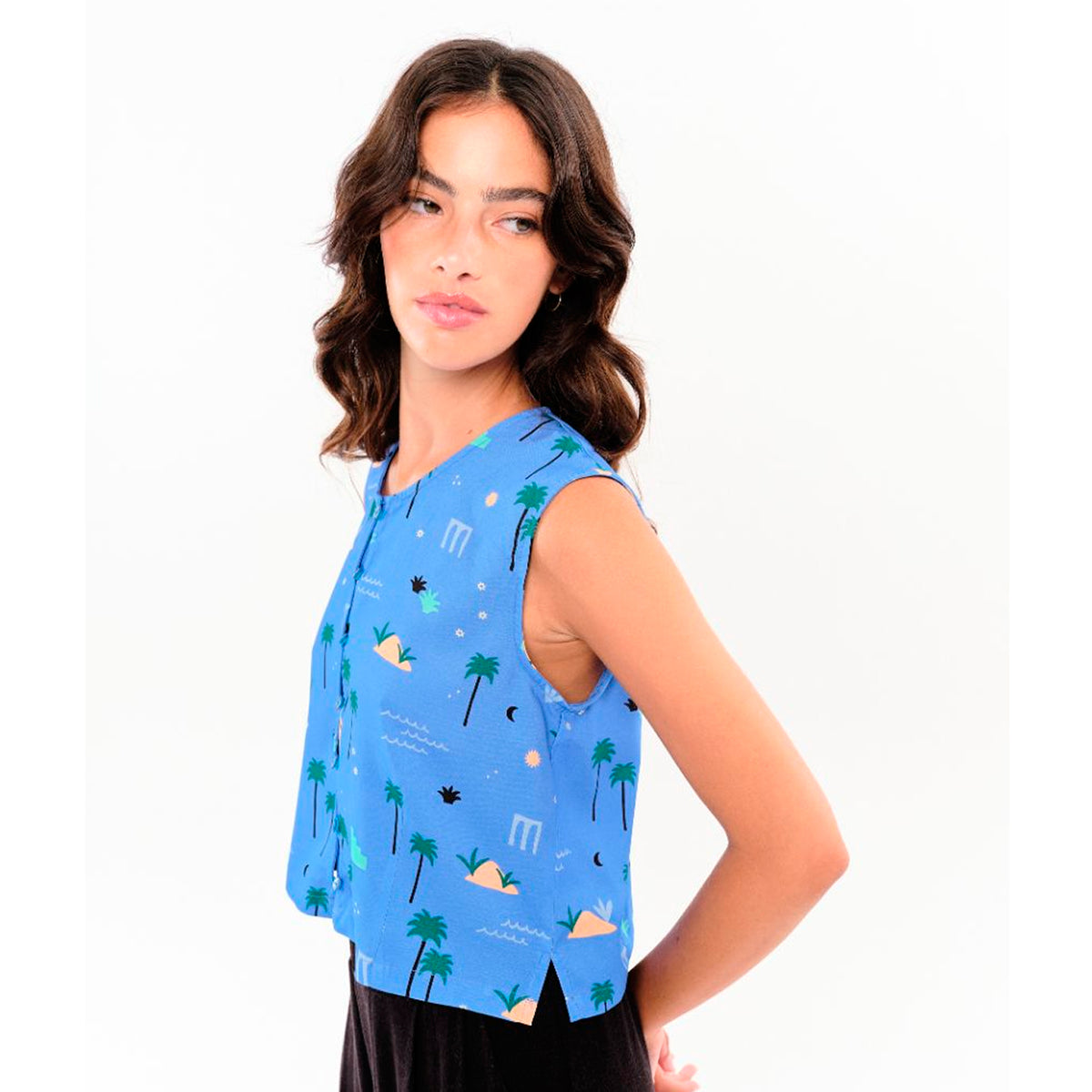 Top Béhulah - Abril Palmeras Azul Celeste