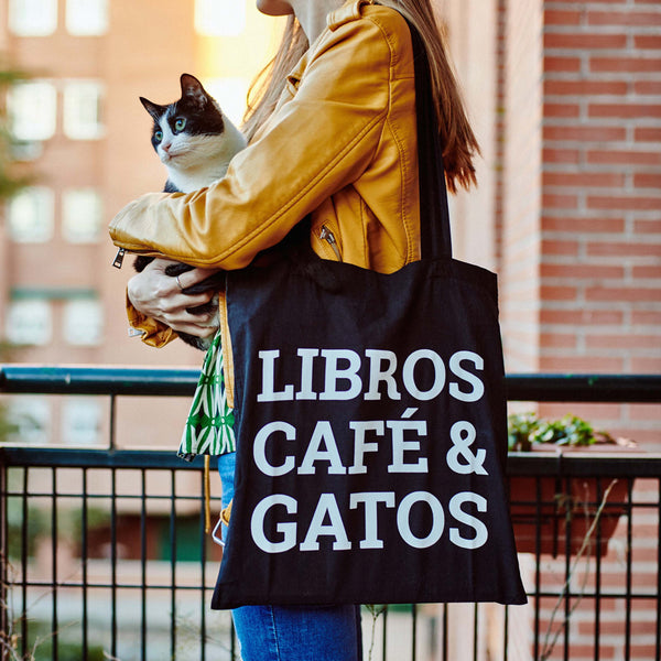 Tote bag - "Libros, café y gatos"