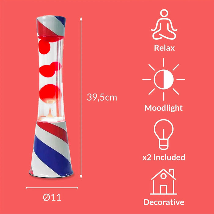 Lámpara de lava Fisura - Base barbería, líquido transparente, lava roja