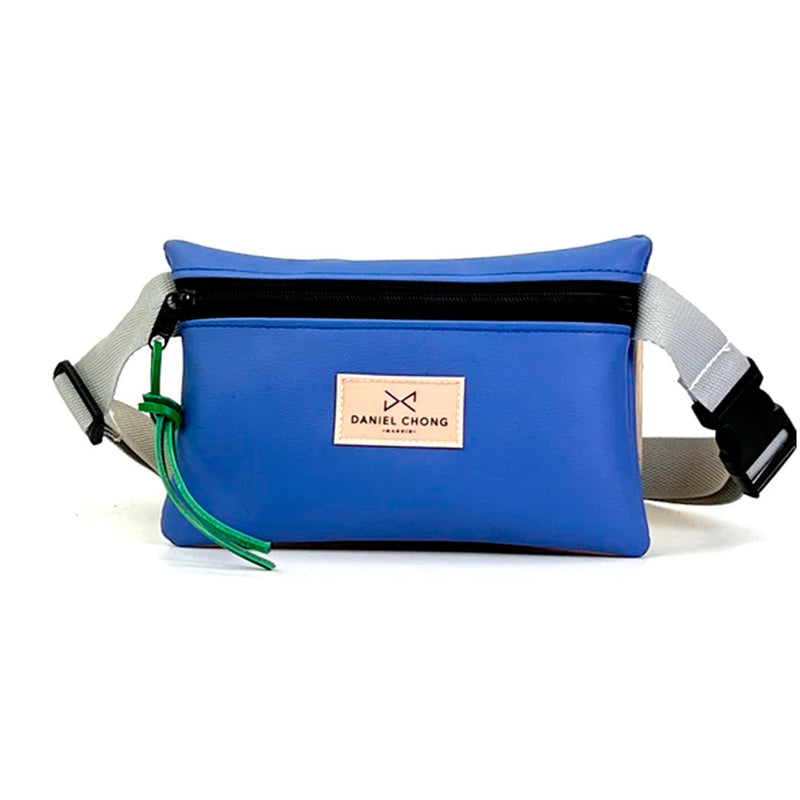 Riñonera impermeable Daniel Chong - Azul con correa gris y detalle verde