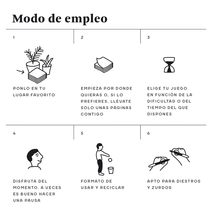 Librito de juego del ahorcado y otros juegos clásicos en formato rasca-rasca. Página de modo de empleo.