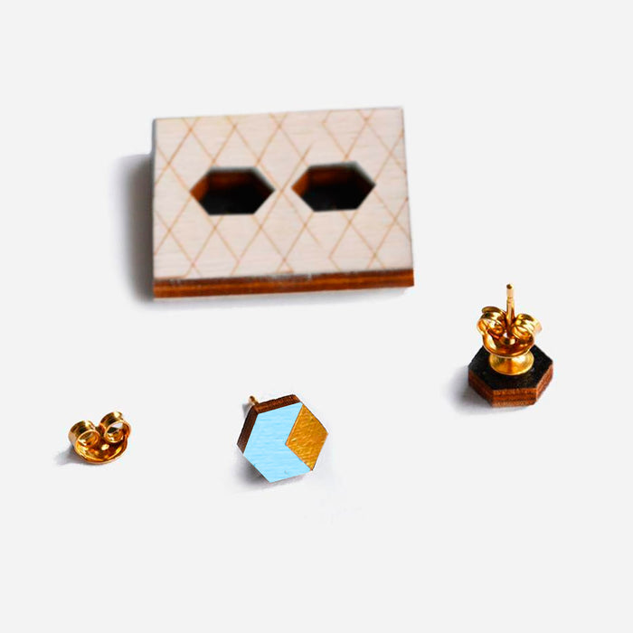 Pendientes de madera - Mini hexágono