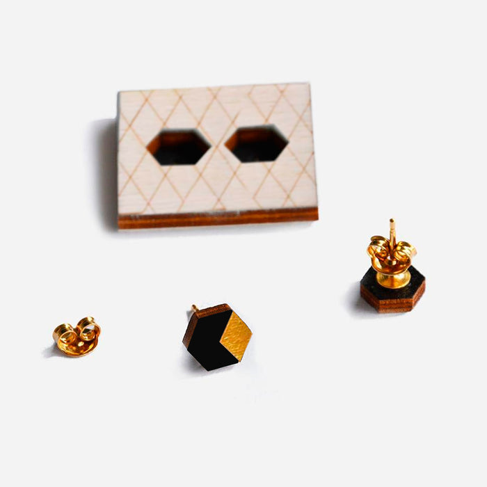 Pendientes de madera - Mini hexágono