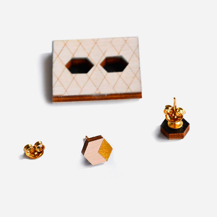 Pendientes de madera - Mini hexágono