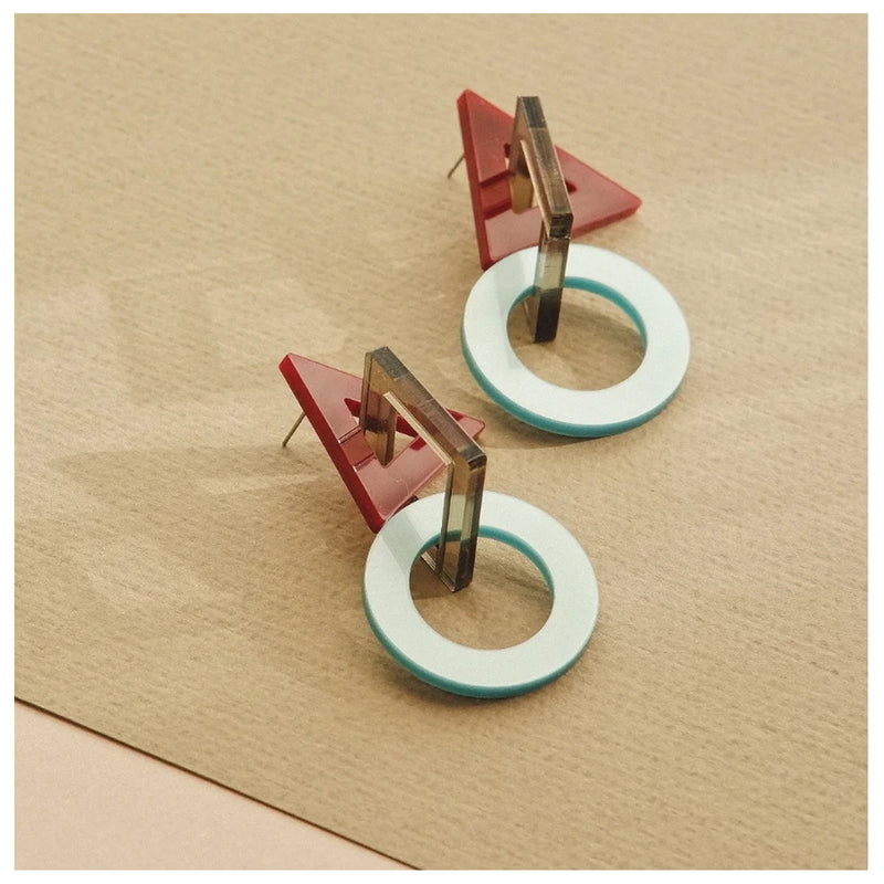 Pendientes - Esencial Burdeos, topo transparente y azul