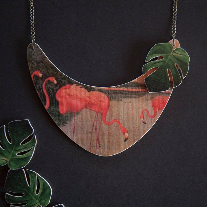 Collar de madera Pura Garra - Pink Flamingos