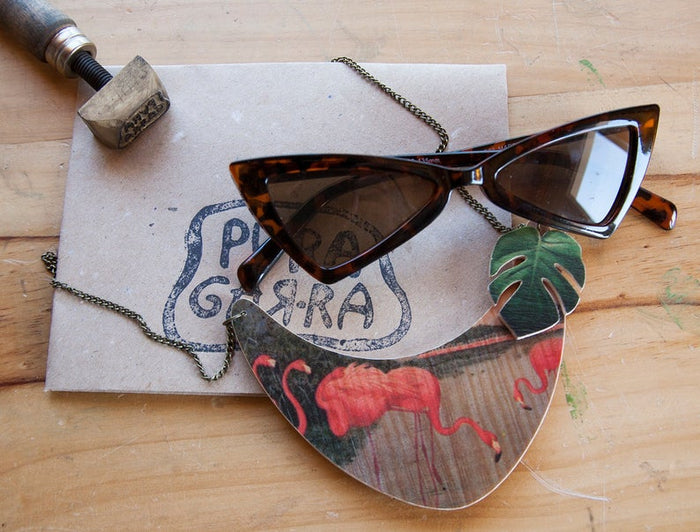 Collar de madera Pura Garra - Pink Flamingos