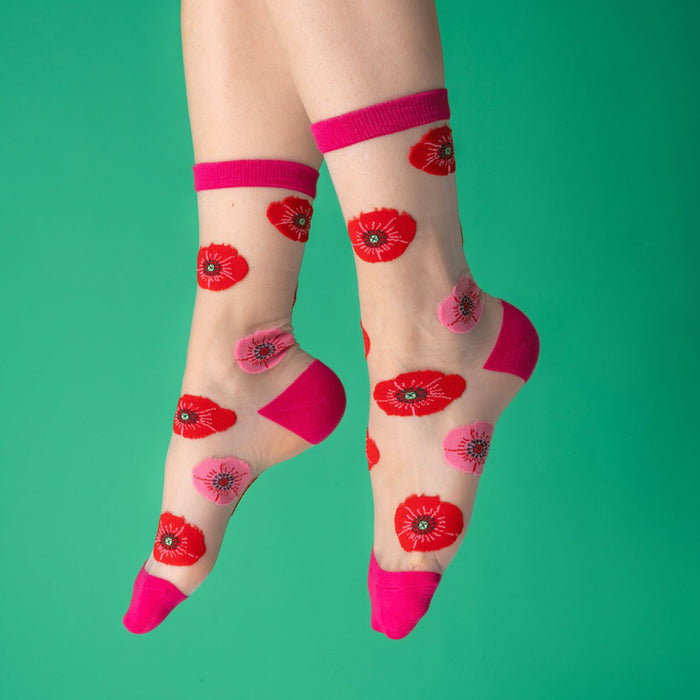 Calcetines transparentes - Amapolas 🌹🧦