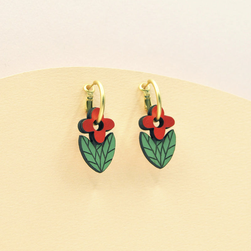 Pendientes de aro Materia Rica - Red Folk Flower