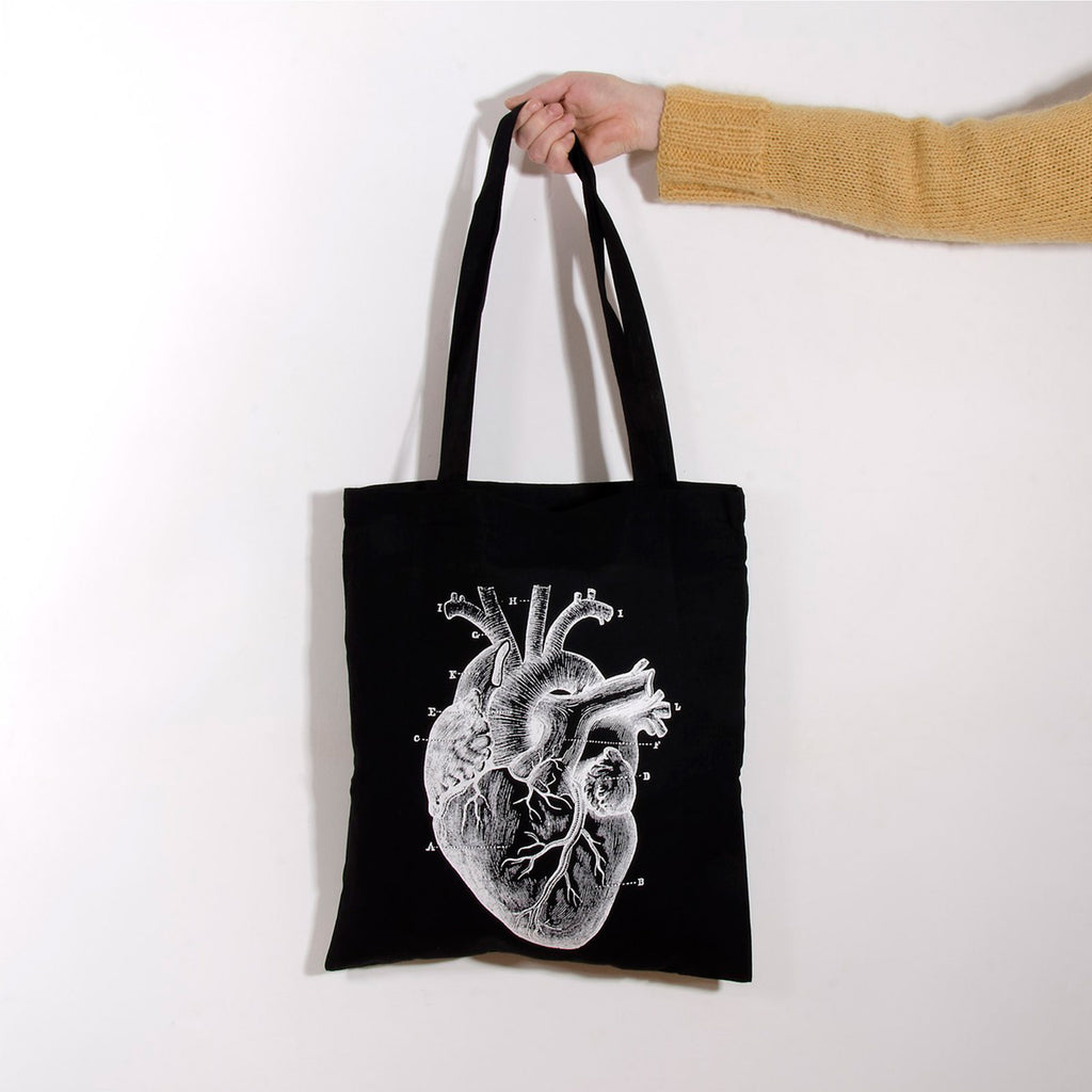 Bolsa de tela corazon anatomico, tote bag de corazon con flores, bolsa de  algodon de corazon humano, tote bag negra corazon minimalista -  España