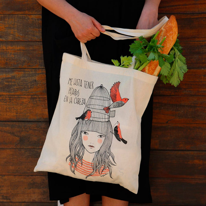 Tote bag - Pájaros en la cabeza de Lady Desidia