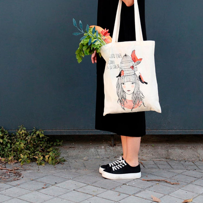 Tote bag - Pájaros en la cabeza de Lady Desidia