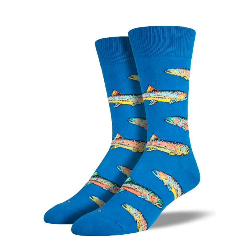 Calcetines azules con dibujo de truchas.