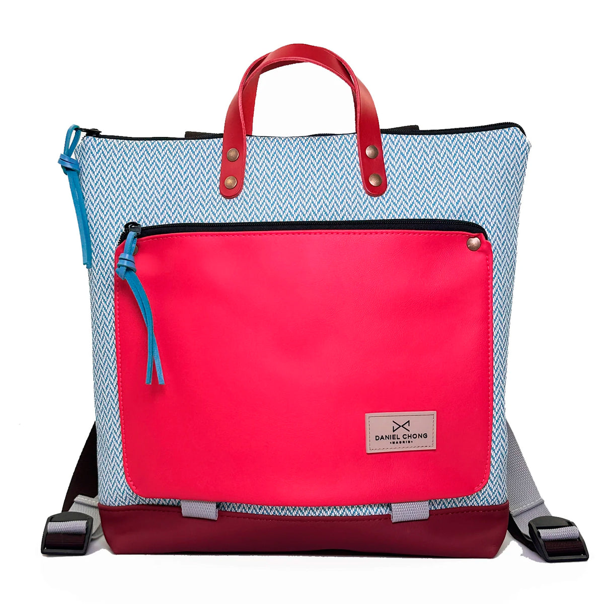 Mochila Book Holder Cuadrada Impermeable con bolsillo extra Daniel Chong - Espiga con bolsillo fucsia