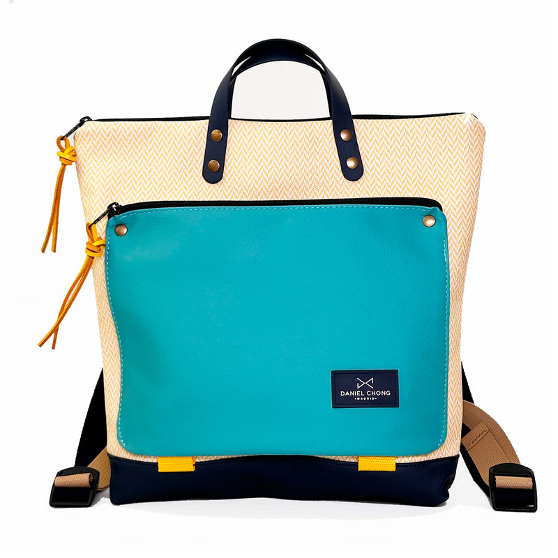 Mochila Book Holder Cuadrada Impermeable con bolsillo extra Daniel Chong - Espiga con bolsillo azul