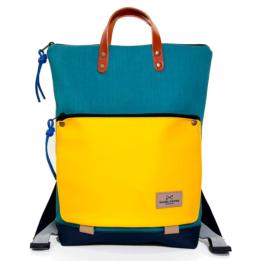 Mochila Book Holder Impermeable con bolsillo extra Daniel Chong - Turquesa con bolsillo amarillo