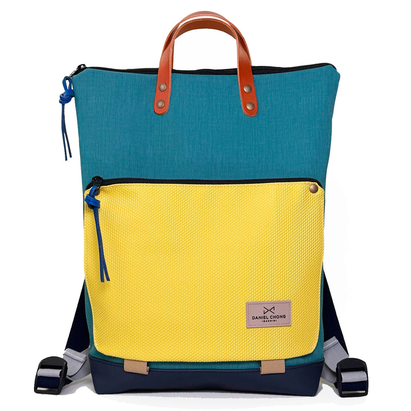 Mochila Book Holder Impermeable con bolsillo extra Daniel Chong - Turquesa con bolsillo amarillo