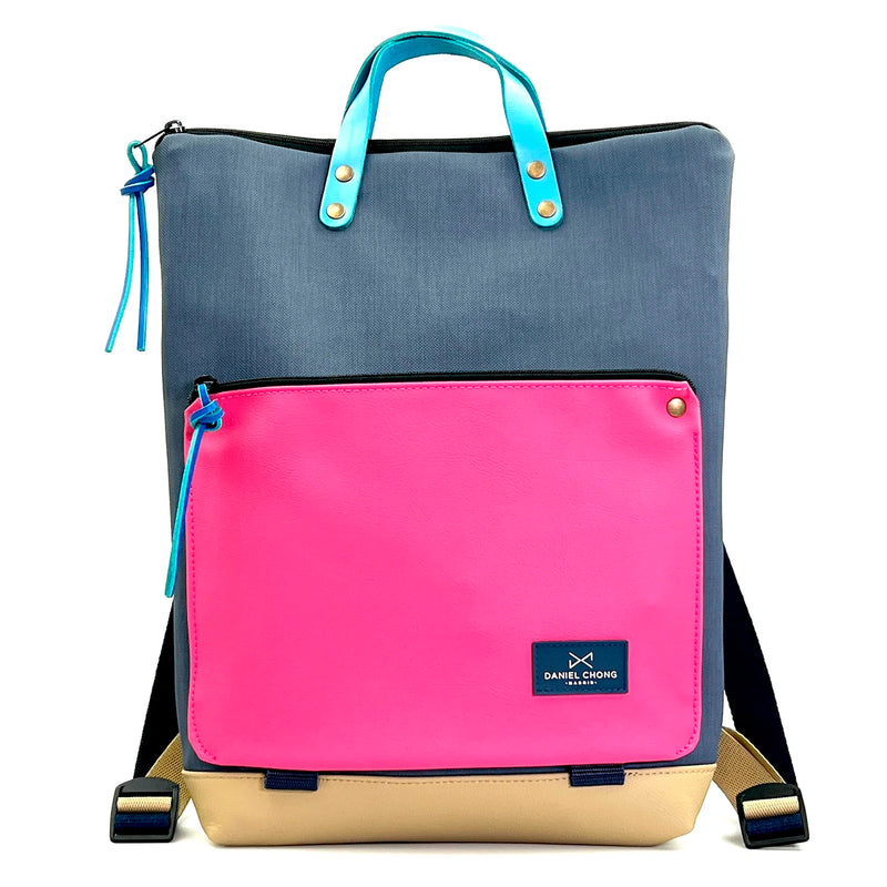 Mochila Book Holder Impermeable con bolsillo extra Daniel Chong - Azul con bolsillo fucsia