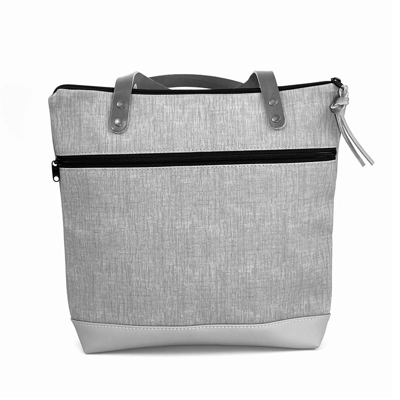 Bolso Book Holder Cuadrado Impermeable con bolsillo extra Daniel Chong - Gris con bolsillo rosa