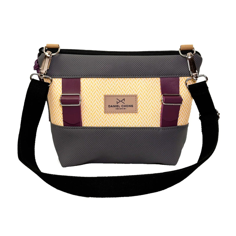 Bandolera Mini Basket Daniel Chong - Violeta, espiga y gris