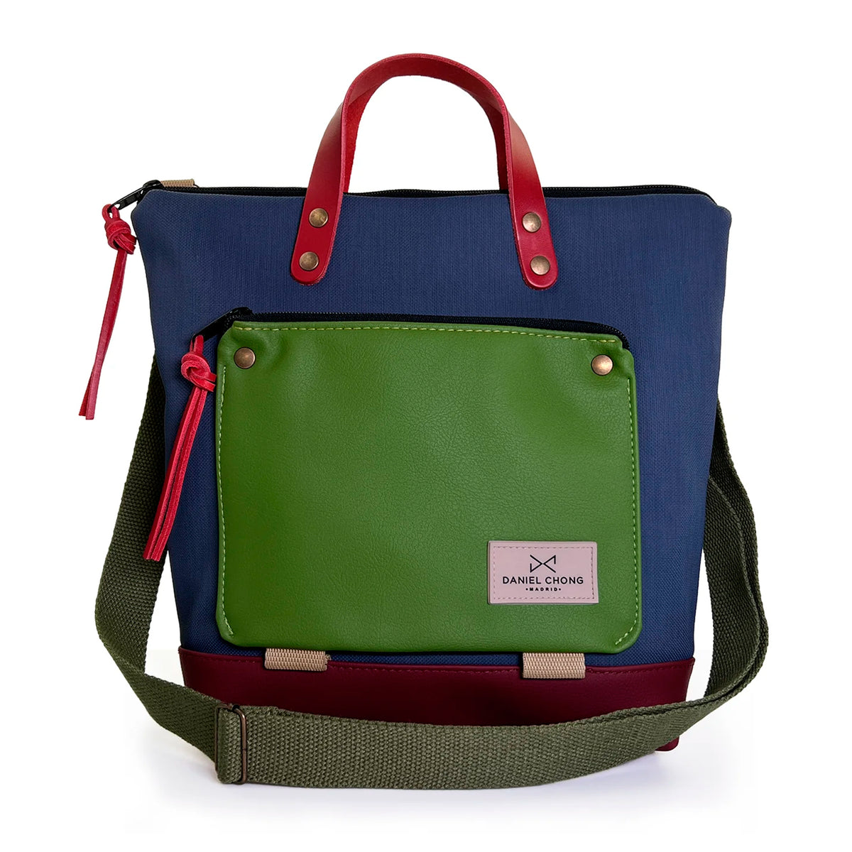 Bandolera Book Holder Cuadrada Impermeable con bolsillo extra Daniel Chong - Azul con bolsillo verde