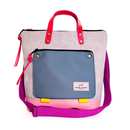 Bandolera Book Holder Cuadrada Impermeable con bolsillo extra Daniel Chong - Gris con bolsillo gris