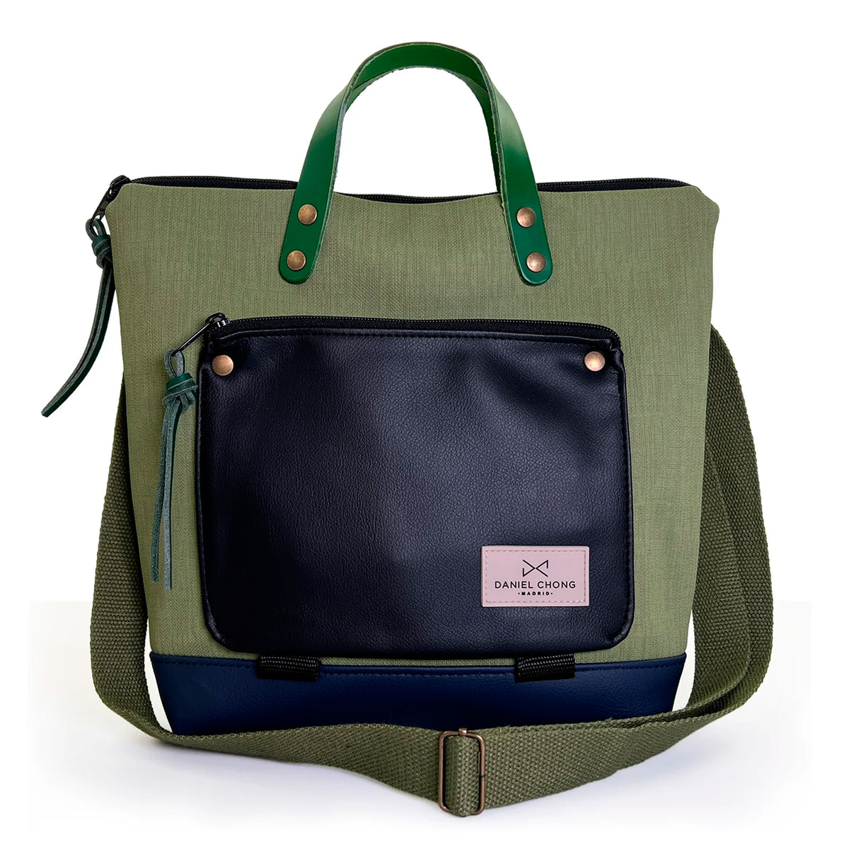 Bandolera Book Holder Cuadrada Impermeable con bolsillo extra Daniel Chong - Verde con bolsillo negro