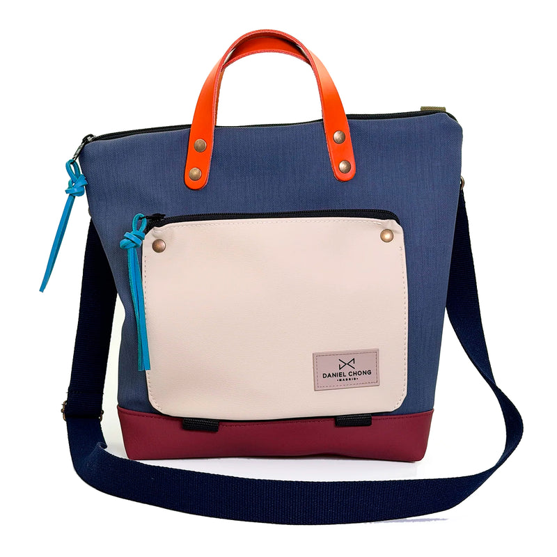 Bandolera Book Holder Cuadrada Impermeable con bolsillo extra Daniel Chong - Azul con bolsillo beige