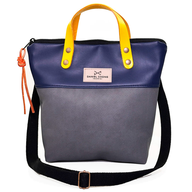 Bandolera mini impermeable con asas Daniel Chong - Asas amarillo cuerpo azul y gris