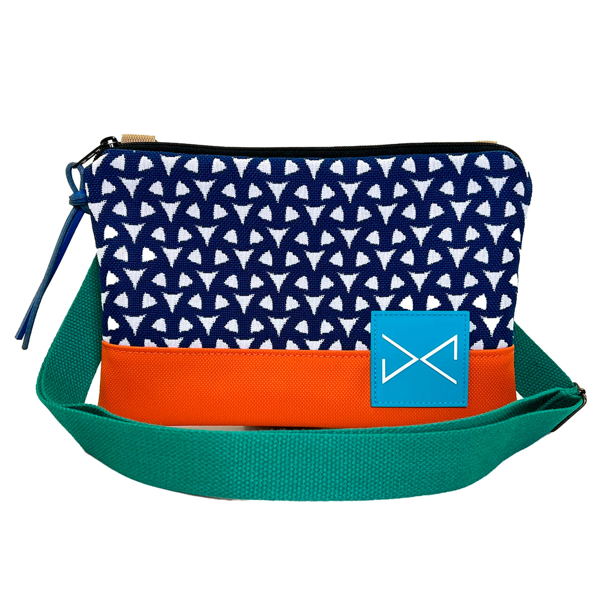 Bandolera mini Loneta Daniel Chong - Azul y blanco con base naranja