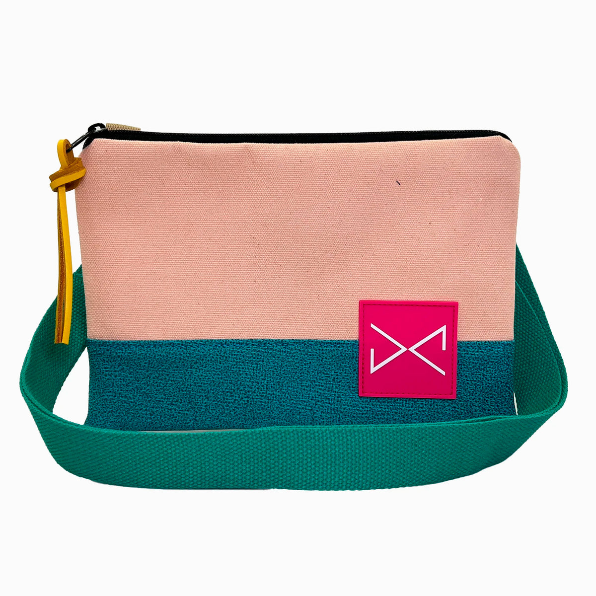 Bandolera mini Loneta Daniel Chong - Beige con base turquesa