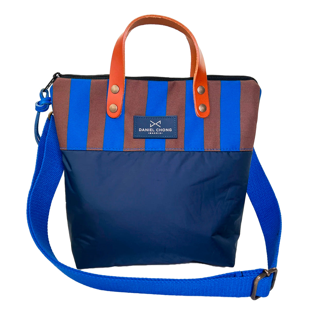 Bandolera mini impermeable con asas Daniel Chong - Graphic Edition Rayas Azul/Kaki