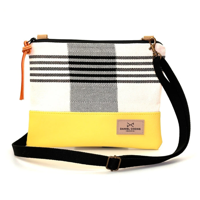 Bandolera mini cuadrada loneta Daniel Chong - Rayas con base amarilla