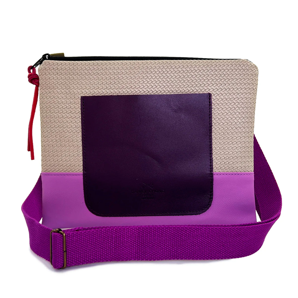 Bandolera mini impermeable con bolsillo Daniel Chong - Gris y lila con bolsillo violeta