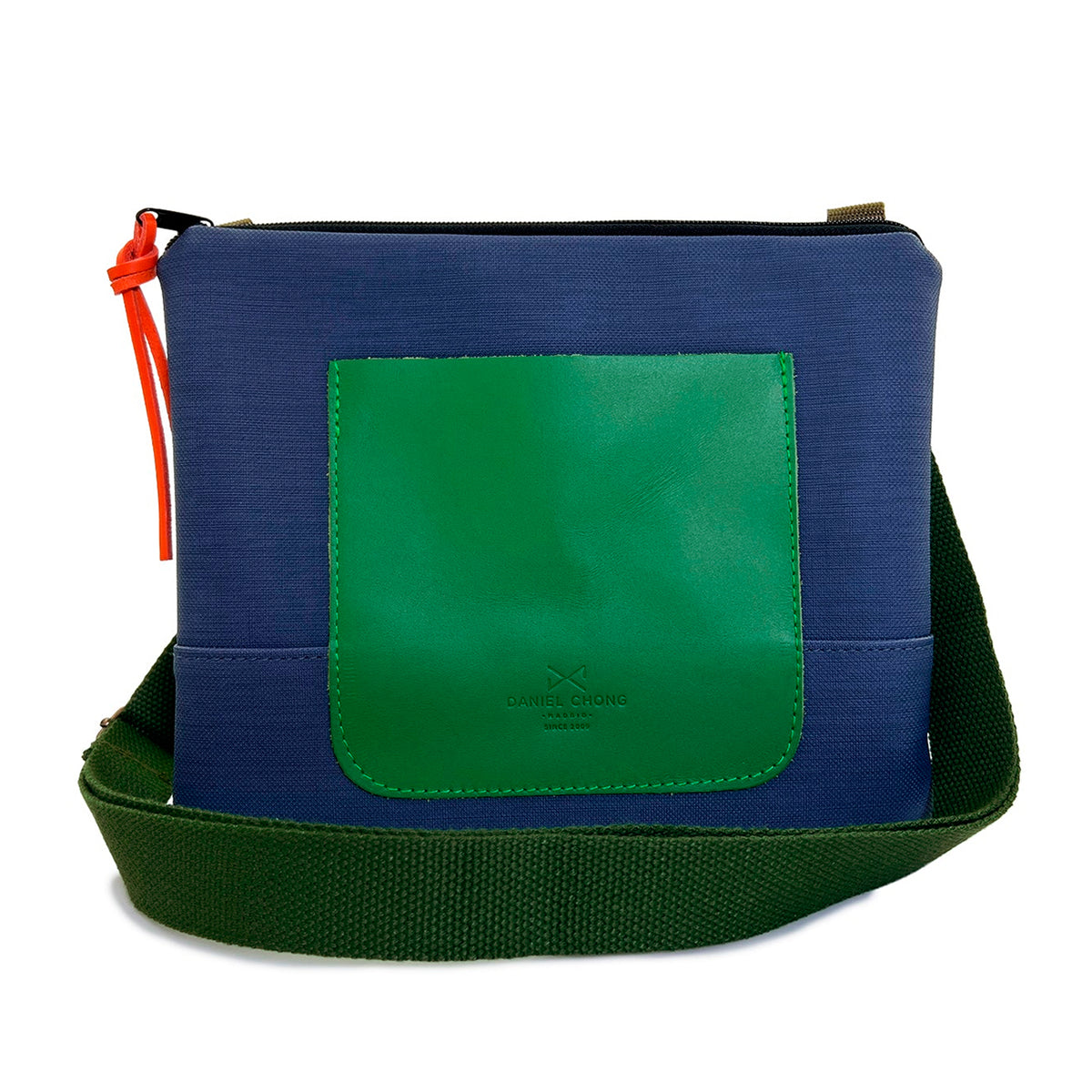 Bandolera mini impermeable con bolsillo Daniel Chong - Azul con bolsillo verde