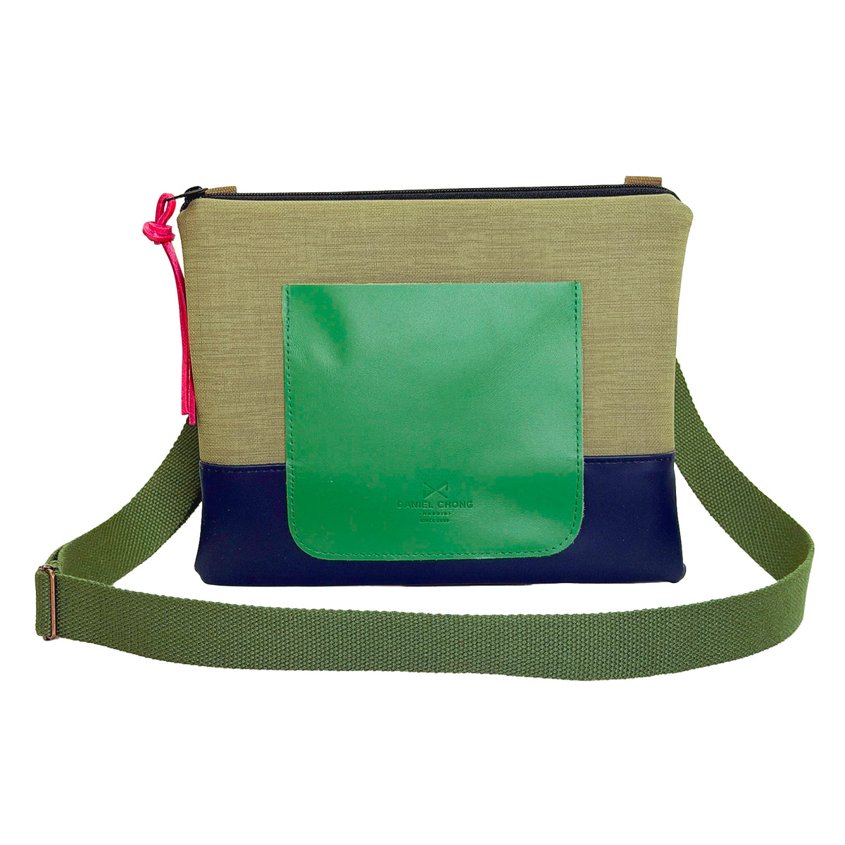 Bandolera mini impermeable con bolsillo Daniel Chong - Verde y azul con bolsillo verde