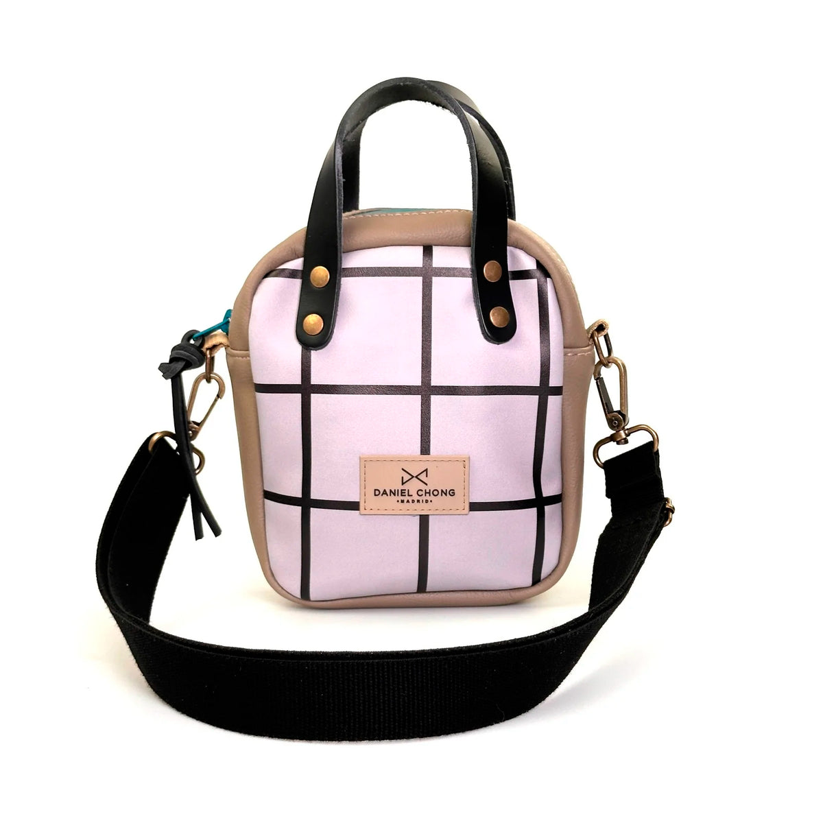 Bandolera Urban Box Mini con asas impermeable Daniel Chong - Cuadriculado y beige