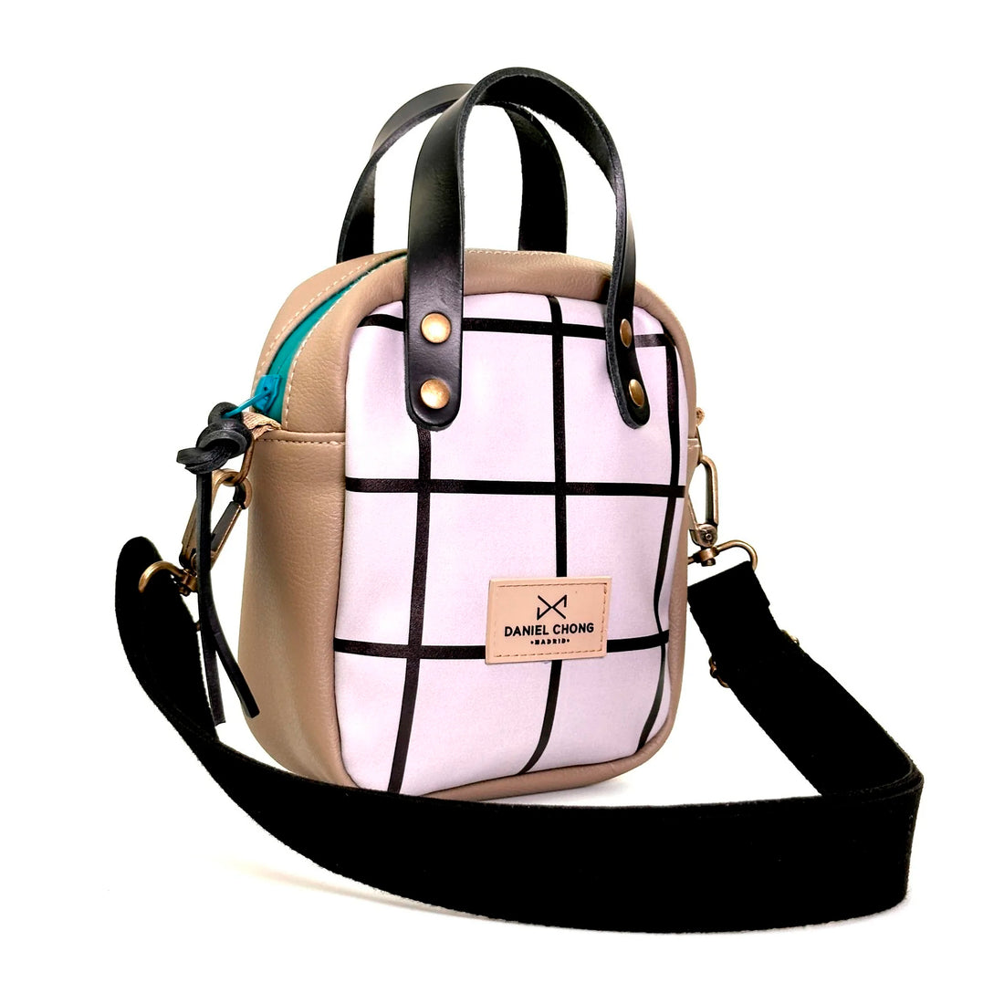 Bandolera Urban Box Mini con asas impermeable Daniel Chong - Cuadriculado y beige