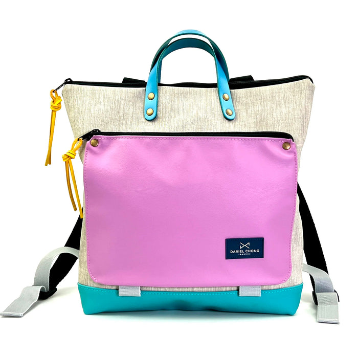 Mochila Book Holder Cuadrada Impermeable con bolsillo extra Daniel Chong - Gris con bolsillo lila