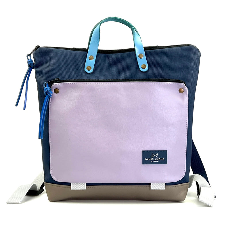 Mochila Book Holder Cuadrada Impermeable con bolsillo extra Daniel Chong - Azul con bolsillo lila