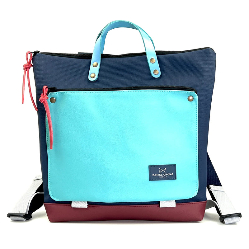 Mochila Book Holder Cuadrada Impermeable con bolsillo extra Daniel Chong - Azul con bolsillo azul