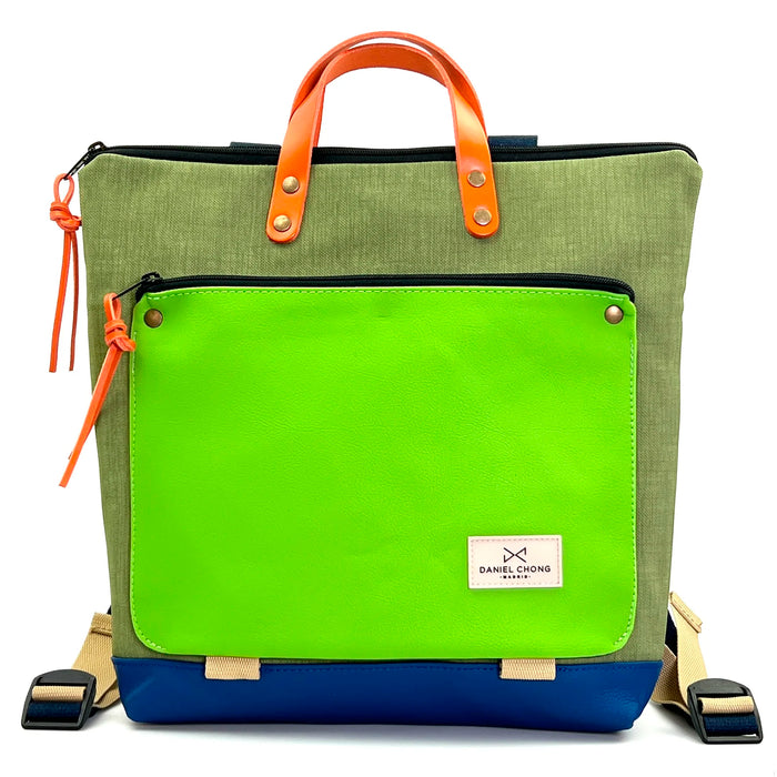 Mochila Book Holder Cuadrada Impermeable con bolsillo extra Daniel Chong - Verde con bolsillo verde