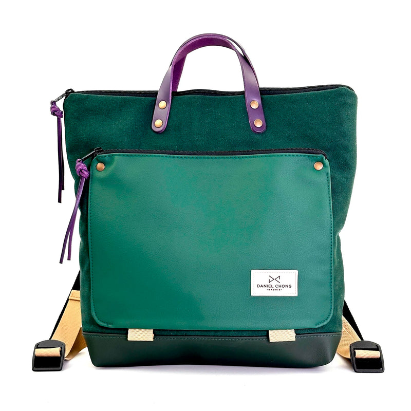 Mochila Book Holder Cuadrada Loneta Daniel Chong - Verde con bolsillo verde