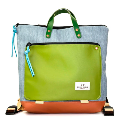 Mochila Book Holder Cuadrada Impermeable con bolsillo extra Daniel Chong - Azul con bolsillo verde