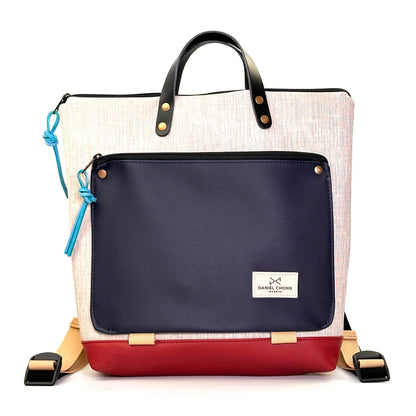 Mochila Book Holder Cuadrada Impermeable con bolsillo extra Daniel Chong - Gris con bolsillo azul