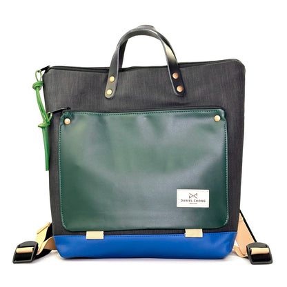 Mochila Book Holder Cuadrada Impermeable con bolsillo extra Daniel Chong - Negro con bolsillo verde