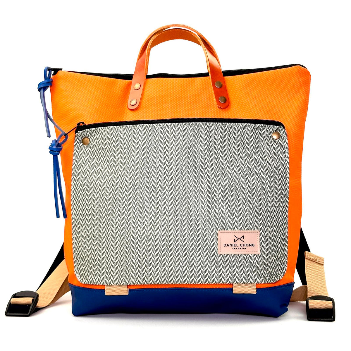 Mochila Book Holder Cuadrada Impermeable con bolsillo extra Daniel Chong - Naranja y bolsillo espiga