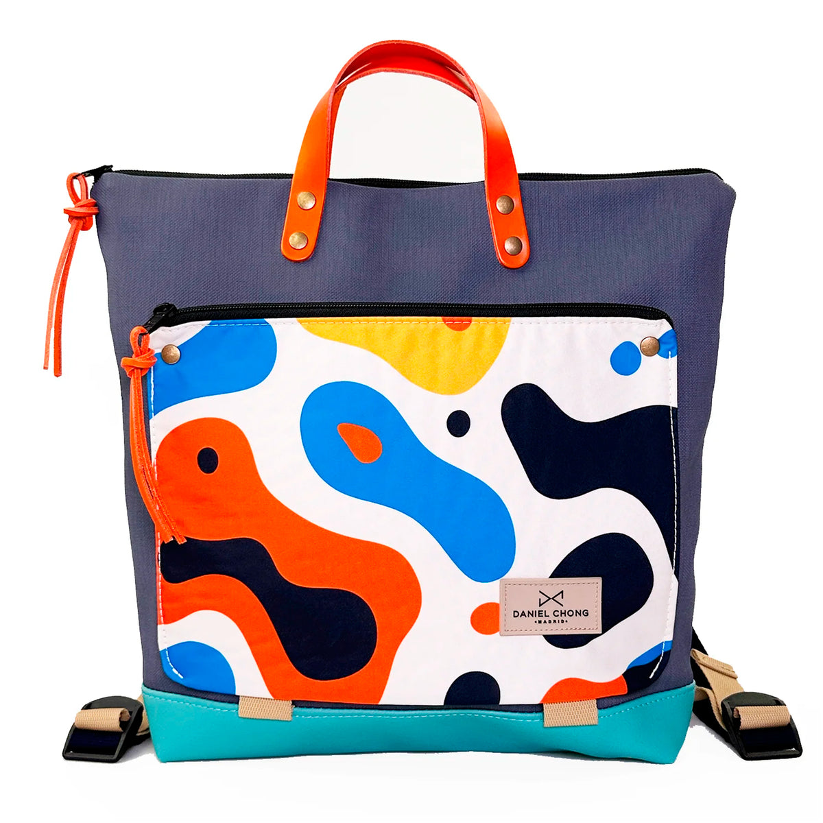 Mochila Book Holder Cuadrada Impermeable con bolsillo extra Daniel Chong - Azul con bolsillo abstracto