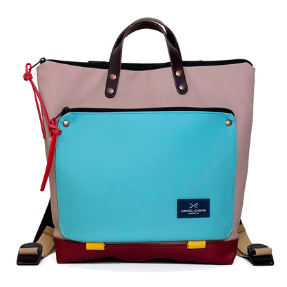 Mochila Book Holder Cuadrada Impermeable con bolsillo extra Daniel Chong - Beige con bolsillo azul
